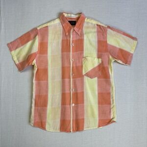 Vtg 50s/60s DAYTONA Lord Essex USA Check Button Shirt Men 15/15.5 Med Western